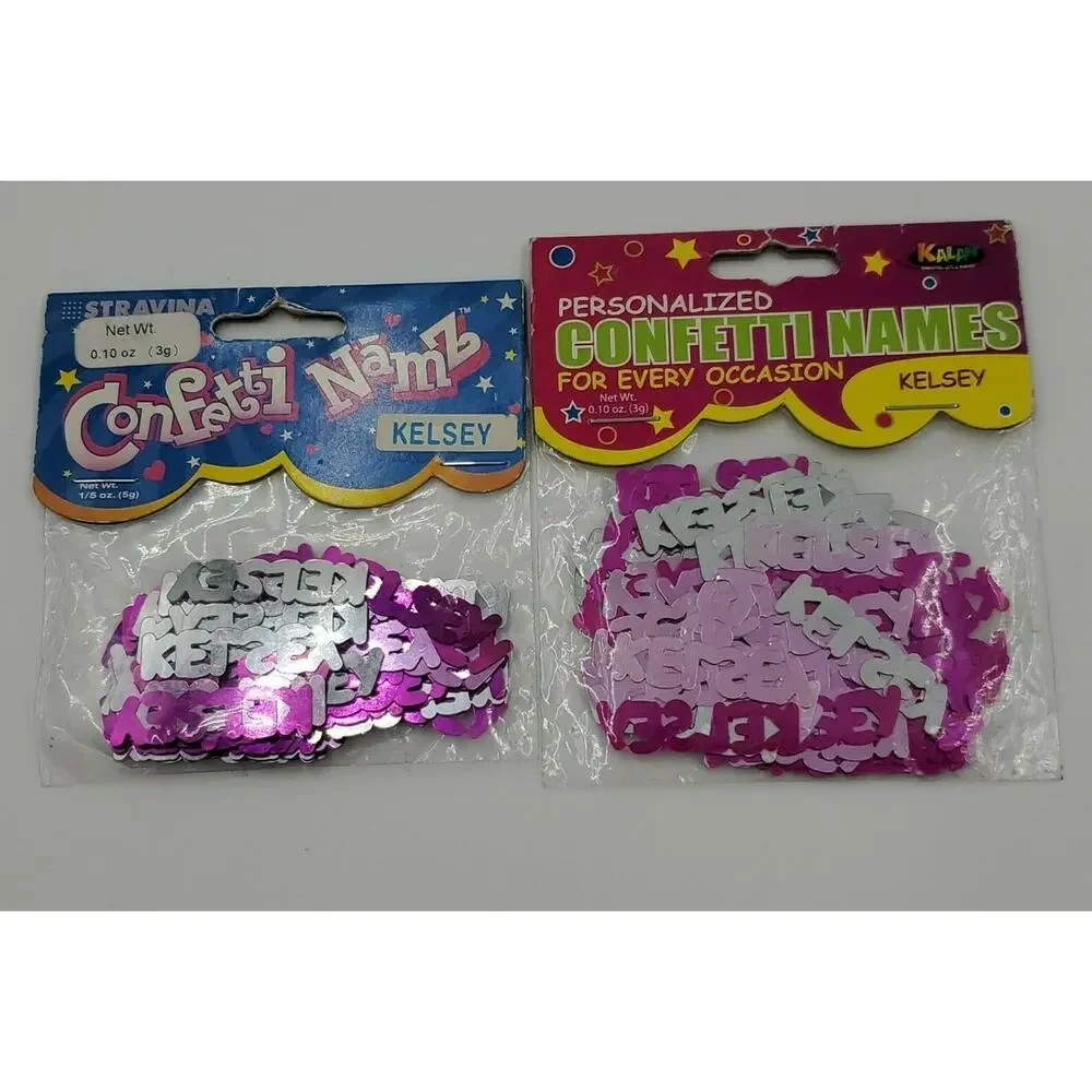 Personalized Name Confetti Kelsey 7 Packs Pink & Silver